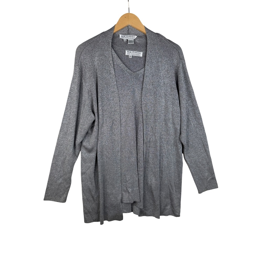 Sacks Fifth Avenue Real Clothes Shimmery Tank/Cardigan Set size‎ XL Silver